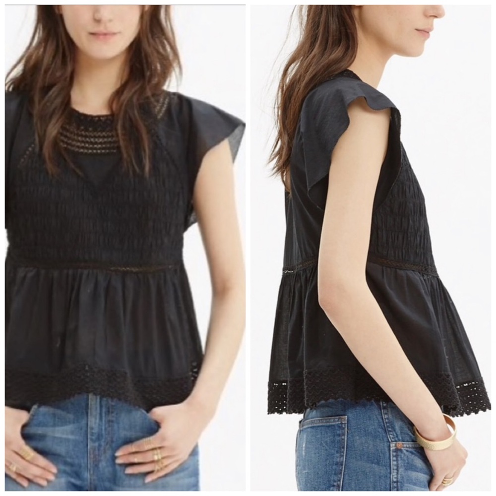 Madewell Black Flutter-Sleeve Peplum Top